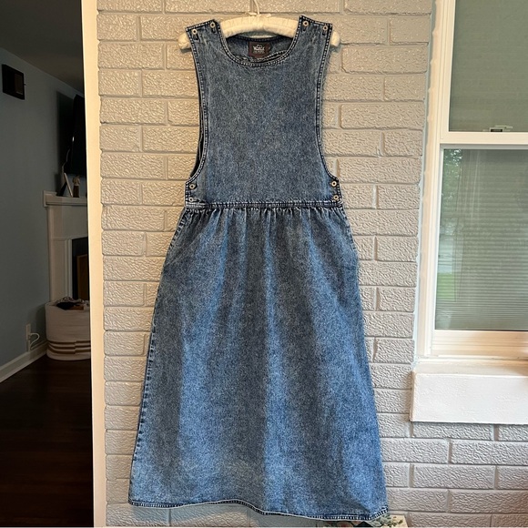 Woolrich Dresses & Skirts - Vintage Woolrich Womens Small Acid Wash Denim Pinafore Dress 90s Cottagecore